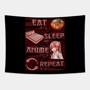 Funny Anime Obsessed Girl Eat Sleep Anime Repeat Tapestry