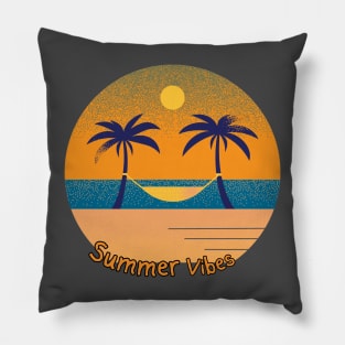 Summer Vibes - Retro Synth Sunset Style T-Shirt Pillow