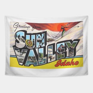 Greetings from Sun Valley Idaho, Vintage Large Letter Postcard Tapestry