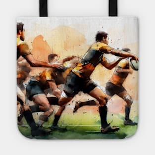 Artistic illustration of men playing rugby Tote