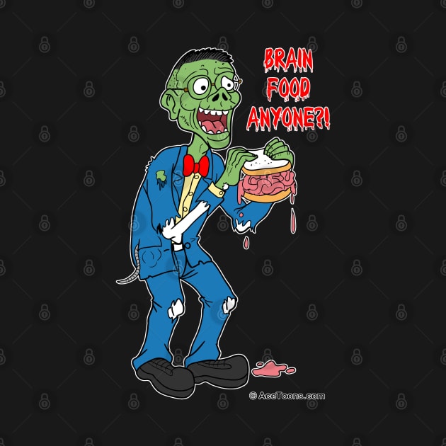 Nerd Zombie Eating Brain Sandwich by AceToons