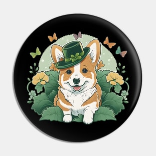 Corgi Lover Shamrock Happy St Patricks Day Pin