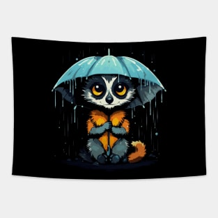 Lemur Rainy Day With Umbrella Tapestry