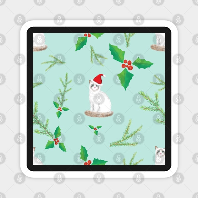 Meowy Christmas Ragdoll Cats with Santa Hats - Winter Party Pattern Magnet by andreeadumez