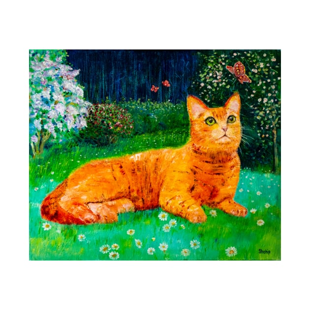 Ginger cat in spring garden by NataliaShchip