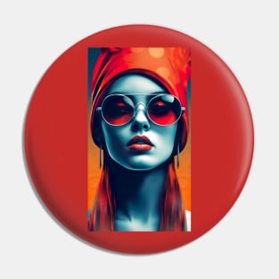 Retro Fashion Girl in Red Shades for hotels, spas, casinos and salon bars Pin