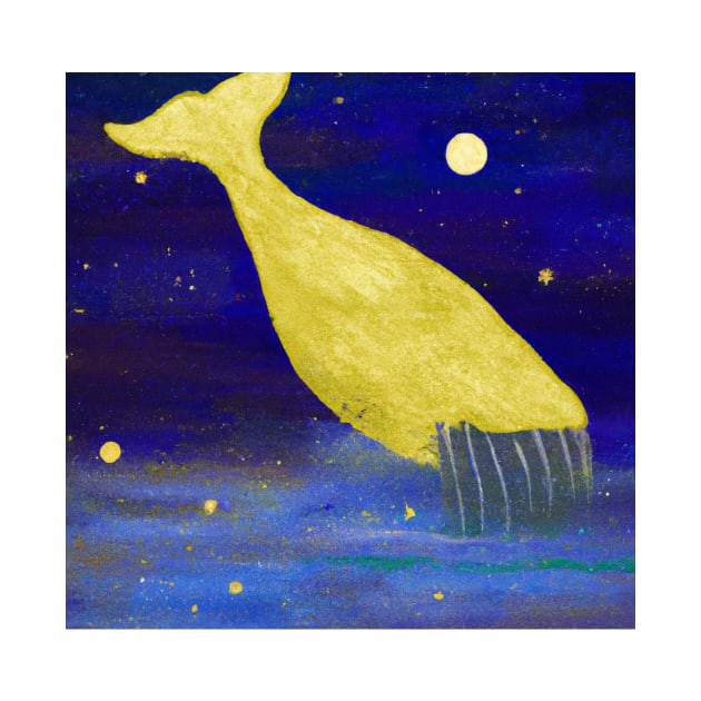 Abstract whale in night sky - golden stars by Faeblehoarder