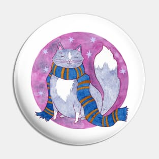 Smart Witch Cat in a Blue and Bronze Scarf Pin