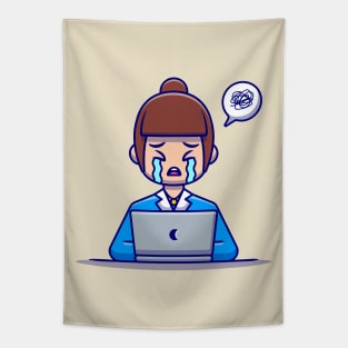 Woman Employee Crying With Laptop Tapestry