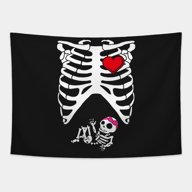 Spooky Skeleton Costume Pregnant Mommy of Girl Tapestry by SolarFlare