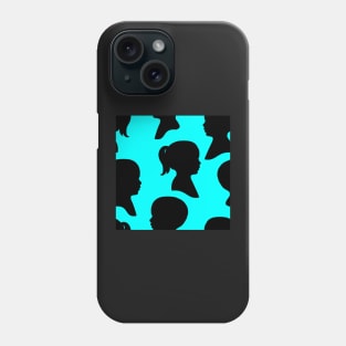 Child Silhouettes - Black on Teal Background Phone Case