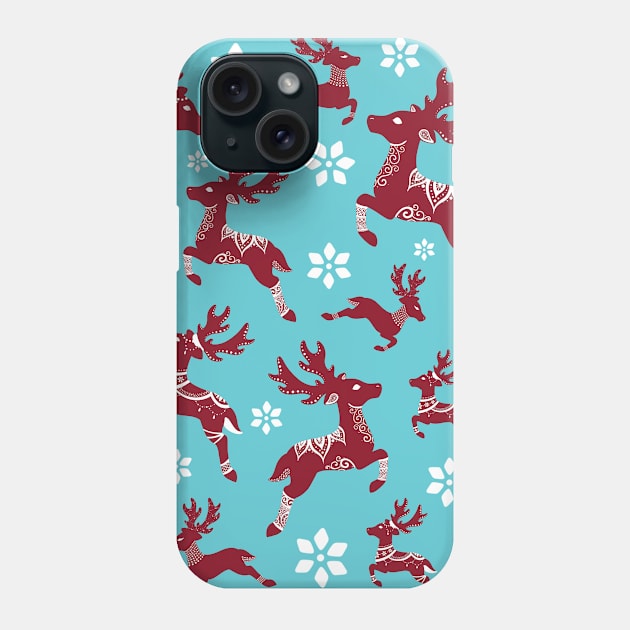 Blue Christmas Reindeer Pattern Phone Case by Lady Lilac