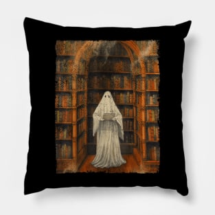 Vintage Ghost Book Reading Librarian Halloween Teachers Pillow