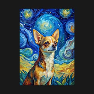 Chihuahua Dog Breed Painting in a Van Gogh Starry Night Art Style T-Shirt