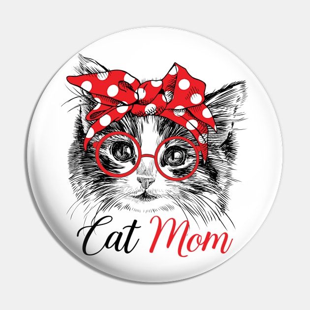 Cat Mom Bandana Pin by LotusTee