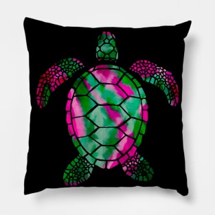 Pink and Green Watercolor Sea Turtle Pillow
