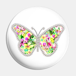 Floral Butterfly and Pearls Pin