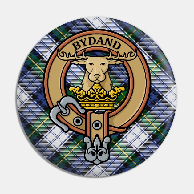Clan Gordon Crest over Dress Tartan Pin by sifis