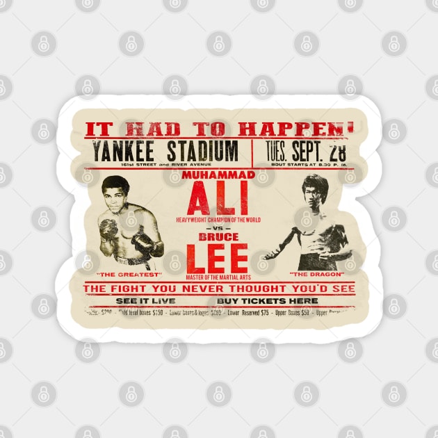 Muhammad Ali VS Bruce Lee Poster, distressed Magnet by hauntedjack