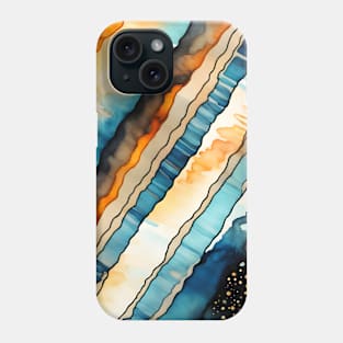 Orange Blue and Beige diagonal Stripes, alcohol ink pattern Phone Case