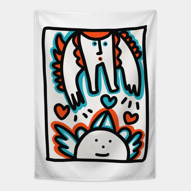 Cool Graffiti Doodle Orange Blue Lovely Creatures Tapestry by signorino