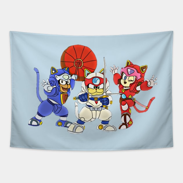 Samurai Pizza Cats, retro, vintage, Manga Tapestry by RainbowRetro