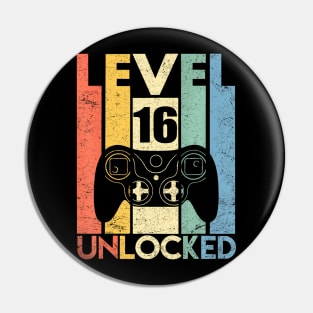 Level 16 Unlocked  16th Video Gamer Birthday Pin