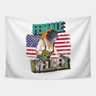 Welder girl funny quote woman metal worker gift  Female welder floral pettern USA flag Tapestry