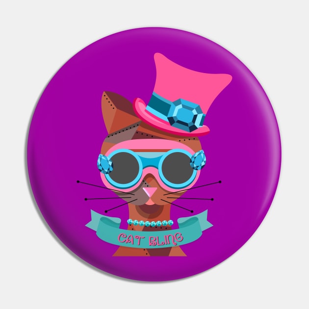 Funky Steampunk Cat Bling Pin by AlondraHanley