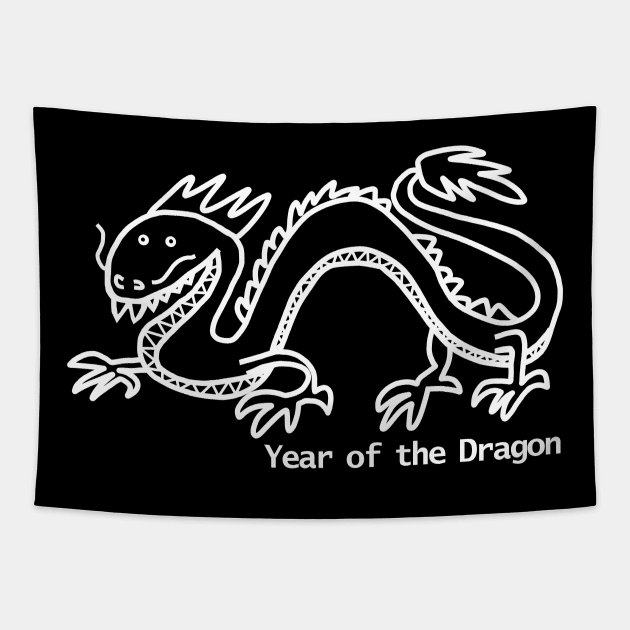 Small Year of the Dragon White Line Tapestry by ellenhenryart