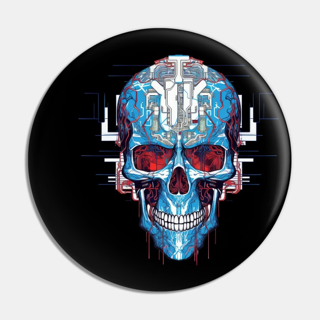 Circuit board skull Pin by RosaliArt