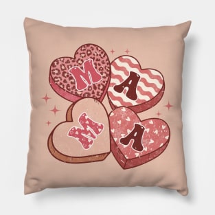 Retro Valentine Mama Heart Candy Pink Leopard Print Pillow