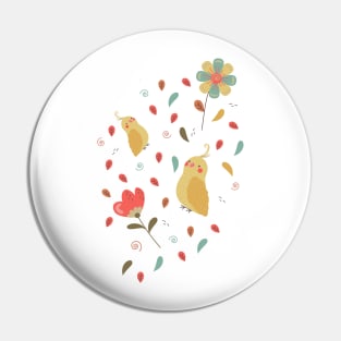 Cute canary bird and flowers Pin