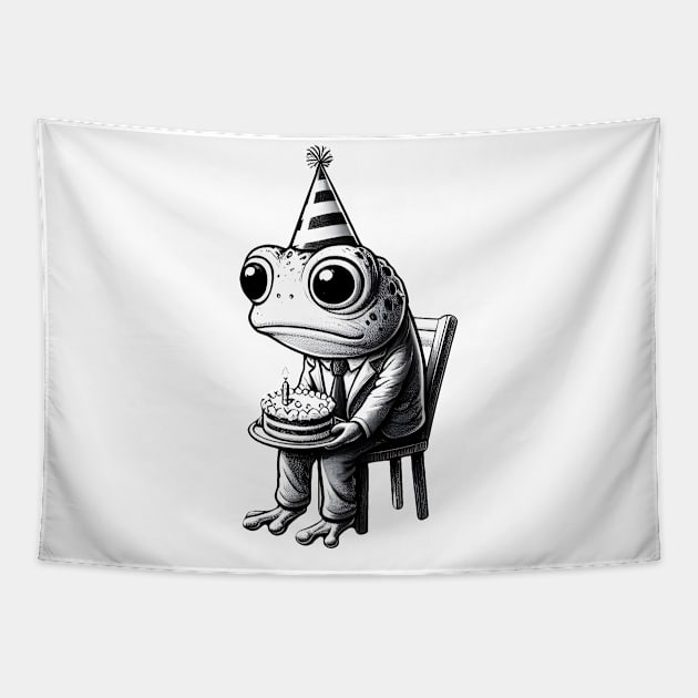 Sad frog Happy birthday Tapestry by beangeerie