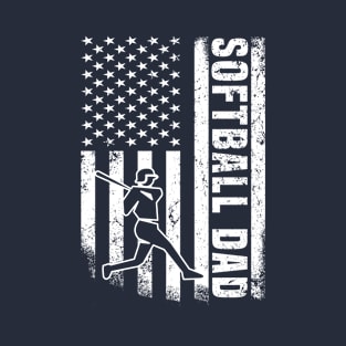 Softball Dad USA Flag 4th Of July For Independence Day T-Shirt