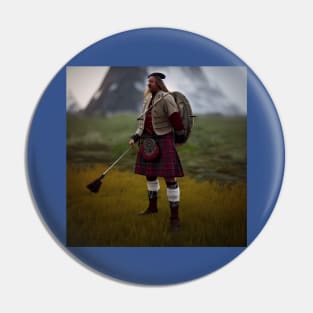 Scottish Highlander in Clan Tartan Pin