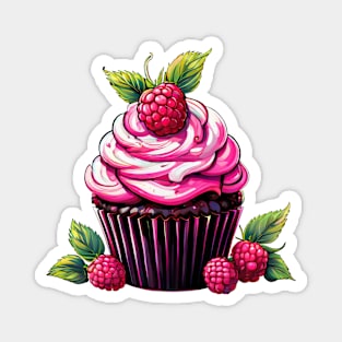 A Raspberry Cupcake Illustration Design Magnet