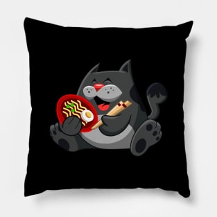 Black Cat eating Ramen Noodles Pillow