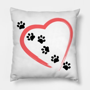 Red heart with dog paw print Pillow