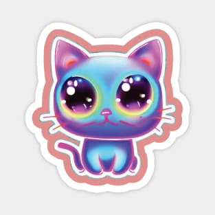 a neon cat with big eyes and dilated pupils illustration Magnet