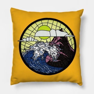 Wave Mountain in Stained Glass Design Pillow