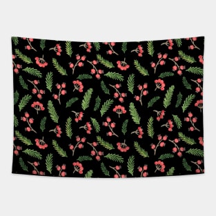 Black Hand Drawn Christmas Mistletoe Pattern Tapestry