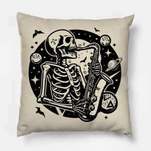 skeleton playing the saxophone Pillow