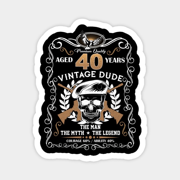 Skull Aged 40 Years Vintage 40 Dude Magnet by Hsieh Claretta Art