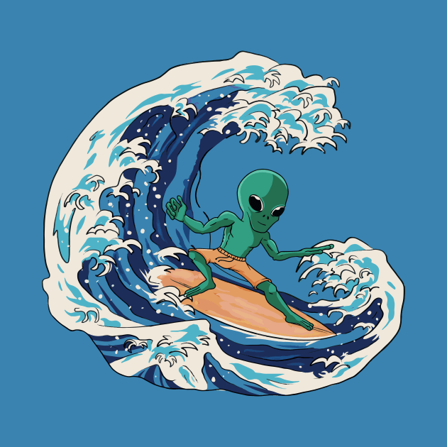 Martian Alien Surfing on a Great Wave // Funny Japanese Style Illustration by SLAG_Creative