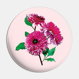 Three Magenta Dahlias Pin