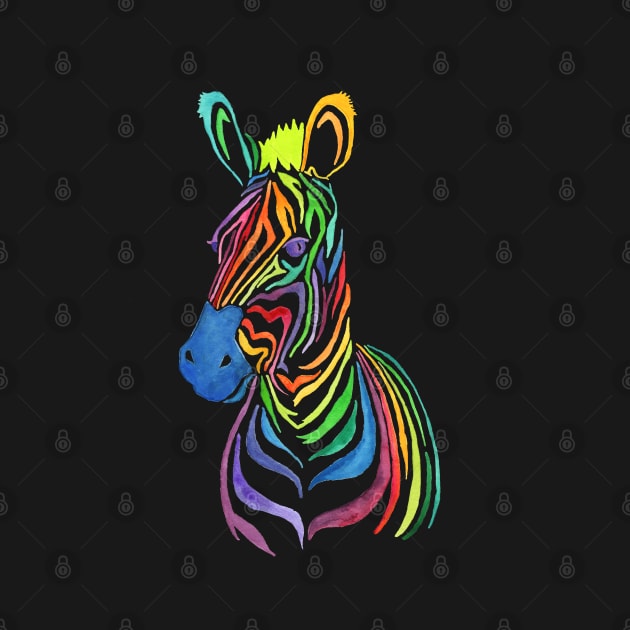 Rainbow Zebra in Bold Watercolors by latheandquill