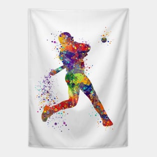 Baseball Boy Batter Colorful Watercolor Softball Player Tapestry