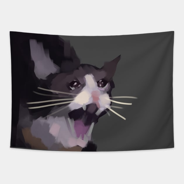 hilarious Crying cat meme Tapestry by Lunaticmoonart