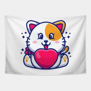 Cute baby cat cartoon with love Tapestry